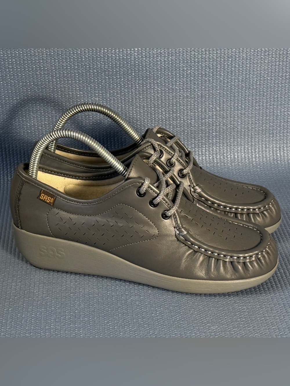 SAS Supersoft Lattice Comfort Walking Shoes Gray Leather Women’s Size 8